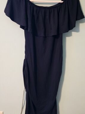 Off-Shoulder Ruffle Maxi Dress - Navy